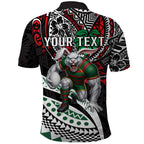 Personalised South Sydney Rabbitohs Polo Shirt Polynesian Tribal Art Style With Powerful Rabbit Mascot