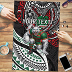 Personalised South Sydney Rabbitohs Puzzle Polynesian Tribal Art Style With Powerful Rabbit Mascot