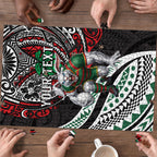Personalised South Sydney Rabbitohs Puzzle Polynesian Tribal Art Style With Powerful Rabbit Mascot