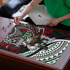 Personalised South Sydney Rabbitohs Puzzle Polynesian Tribal Art Style With Powerful Rabbit Mascot