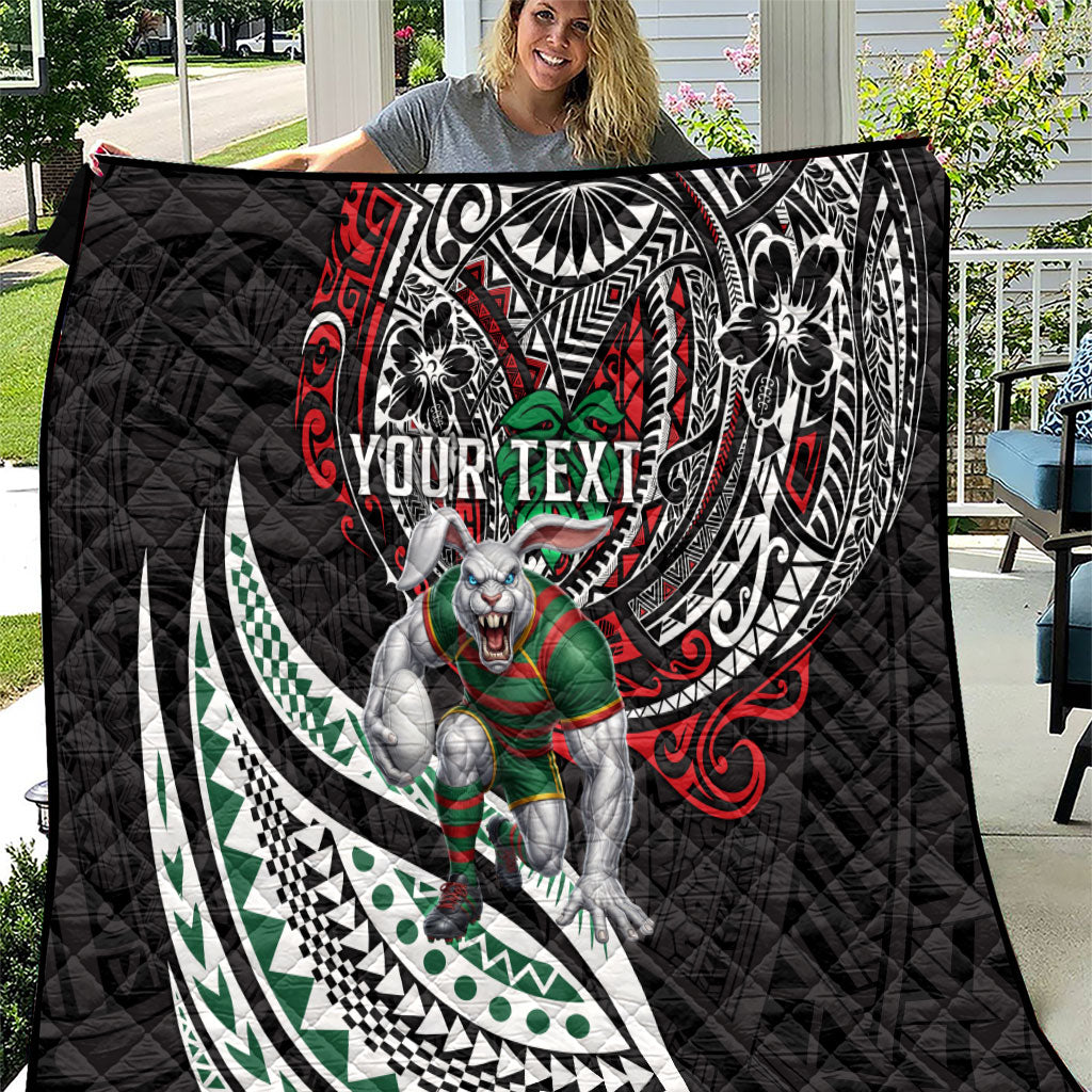 Personalised South Sydney Rabbitohs Quilt Polynesian Tribal Art Style With Powerful Rabbit Mascot