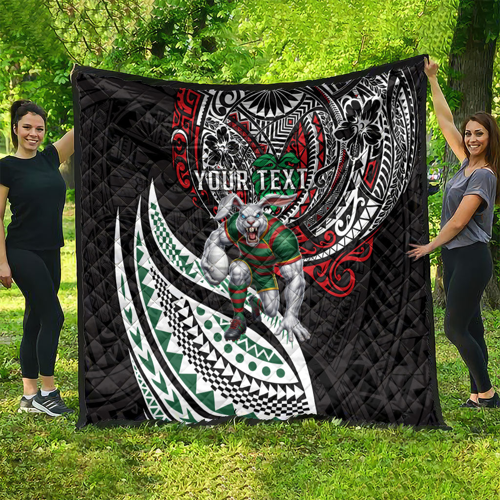 Personalised South Sydney Rabbitohs Quilt Polynesian Tribal Art Style With Powerful Rabbit Mascot