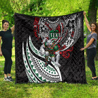 Personalised South Sydney Rabbitohs Quilt Polynesian Tribal Art Style With Powerful Rabbit Mascot