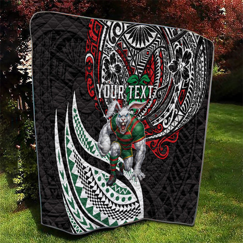 Personalised South Sydney Rabbitohs Quilt Polynesian Tribal Art Style With Powerful Rabbit Mascot