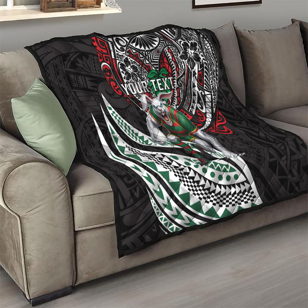 Personalised South Sydney Rabbitohs Quilt Polynesian Tribal Art Style With Powerful Rabbit Mascot