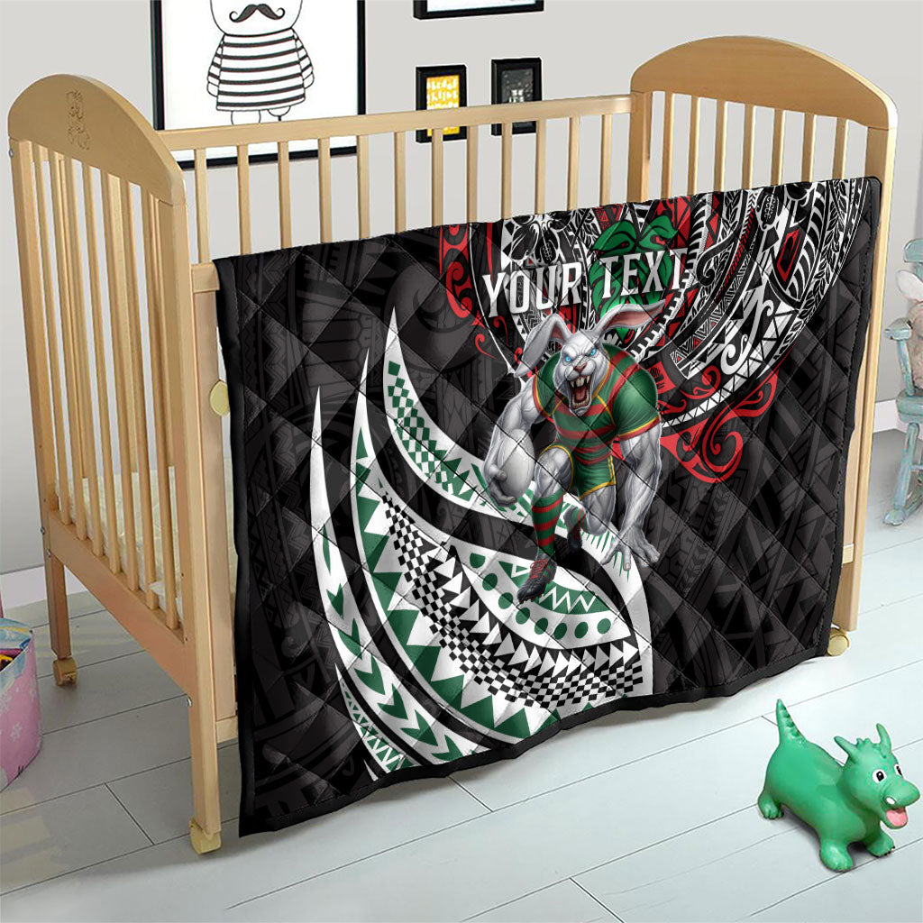 Personalised South Sydney Rabbitohs Quilt Polynesian Tribal Art Style With Powerful Rabbit Mascot