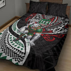 Personalised South Sydney Rabbitohs Quilt Bed Set Polynesian Tribal Art Style With Powerful Rabbit Mascot