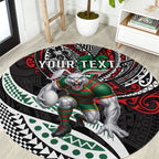 Personalised South Sydney Rabbitohs Round Carpet Polynesian Tribal Art Style With Powerful Rabbit Mascot