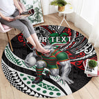 Personalised South Sydney Rabbitohs Round Carpet Polynesian Tribal Art Style With Powerful Rabbit Mascot