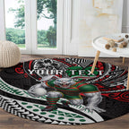Personalised South Sydney Rabbitohs Round Carpet Polynesian Tribal Art Style With Powerful Rabbit Mascot