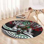 Personalised South Sydney Rabbitohs Round Carpet Polynesian Tribal Art Style With Powerful Rabbit Mascot