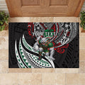 Personalised South Sydney Rabbitohs Rubber Doormat Polynesian Tribal Art Style With Powerful Rabbit Mascot