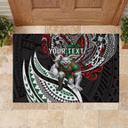 Personalised South Sydney Rabbitohs Rubber Doormat Polynesian Tribal Art Style With Powerful Rabbit Mascot