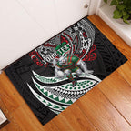 Personalised South Sydney Rabbitohs Rubber Doormat Polynesian Tribal Art Style With Powerful Rabbit Mascot