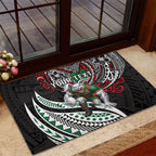 Personalised South Sydney Rabbitohs Rubber Doormat Polynesian Tribal Art Style With Powerful Rabbit Mascot