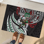 Personalised South Sydney Rabbitohs Rubber Doormat Polynesian Tribal Art Style With Powerful Rabbit Mascot