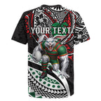 Personalised South Sydney Rabbitohs Rugby Jersey Polynesian Tribal Art Style With Powerful Rabbit Mascot