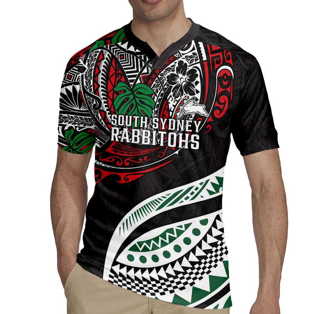Personalised South Sydney Rabbitohs Rugby Jersey Polynesian Tribal Art Style With Powerful Rabbit Mascot