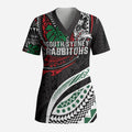 Personalised South Sydney Rabbitohs Scrub Top Polynesian Tribal Art Style With Powerful Rabbit Mascot