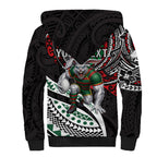 Personalised South Sydney Rabbitohs Sherpa Hoodie Polynesian Tribal Art Style With Powerful Rabbit Mascot