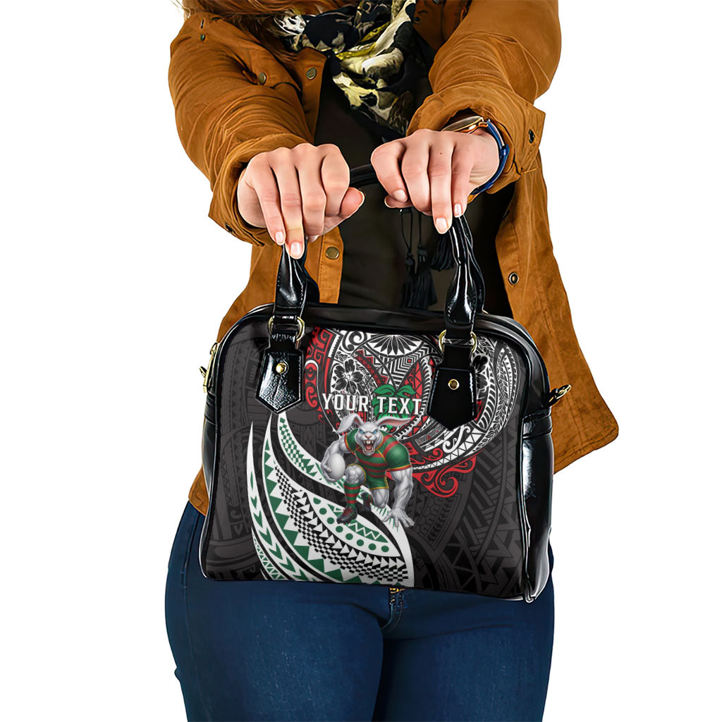 Personalised South Sydney Rabbitohs Shoulder Handbag Polynesian Tribal Art Style With Powerful Rabbit Mascot