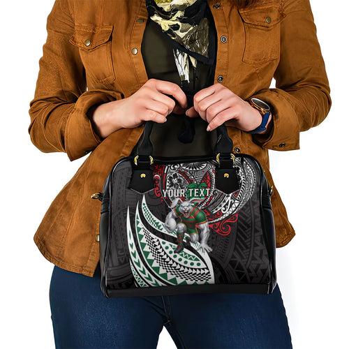 Personalised South Sydney Rabbitohs Shoulder Handbag Polynesian Tribal Art Style With Powerful Rabbit Mascot