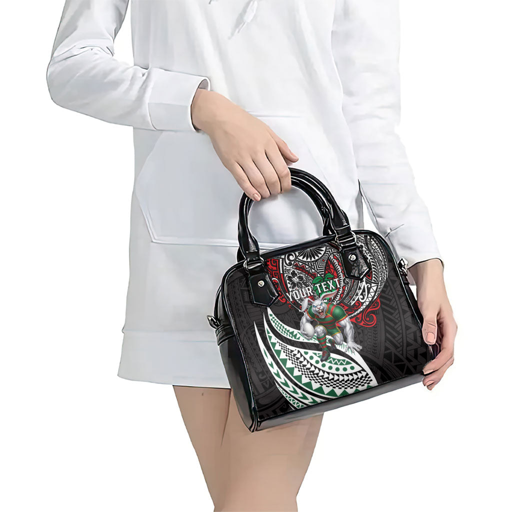 Personalised South Sydney Rabbitohs Shoulder Handbag Polynesian Tribal Art Style With Powerful Rabbit Mascot