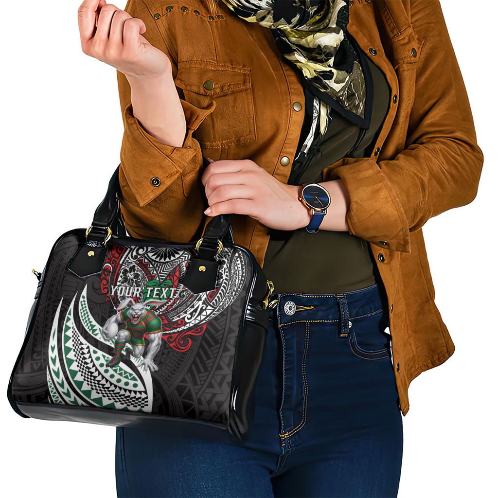 Personalised South Sydney Rabbitohs Shoulder Handbag Polynesian Tribal Art Style With Powerful Rabbit Mascot
