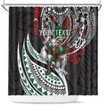 Personalised South Sydney Rabbitohs Shower Curtain Polynesian Tribal Art Style With Powerful Rabbit Mascot