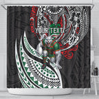 Personalised South Sydney Rabbitohs Shower Curtain Polynesian Tribal Art Style With Powerful Rabbit Mascot