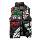 Personalised South Sydney Rabbitohs Sleeveless Puffer Jacket Polynesian Tribal Art Style With Powerful Rabbit Mascot