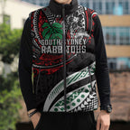 Personalised South Sydney Rabbitohs Sleeveless Puffer Jacket Polynesian Tribal Art Style With Powerful Rabbit Mascot
