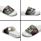 Personalised South Sydney Rabbitohs Slide Sandals Polynesian Tribal Art Style With Powerful Rabbit Mascot