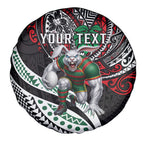Personalised South Sydney Rabbitohs Spare Tire Cover Polynesian Tribal Art Style With Powerful Rabbit Mascot