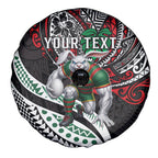 Personalised South Sydney Rabbitohs Spare Tire Cover Polynesian Tribal Art Style With Powerful Rabbit Mascot