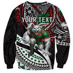 Personalised South Sydney Rabbitohs Sweatshirt Polynesian Tribal Art Style With Powerful Rabbit Mascot