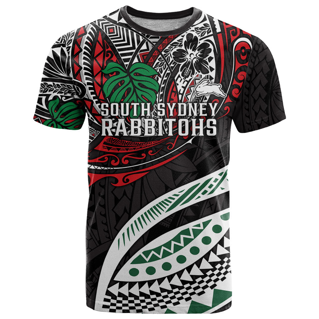 Personalised South Sydney Rabbitohs T Shirt Polynesian Tribal Art Style With Powerful Rabbit Mascot