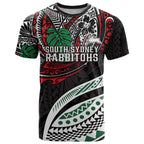 Personalised South Sydney Rabbitohs T Shirt Polynesian Tribal Art Style With Powerful Rabbit Mascot
