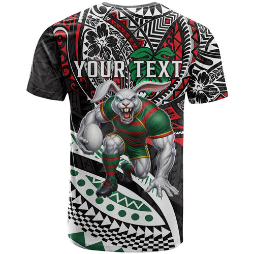Personalised South Sydney Rabbitohs T Shirt Polynesian Tribal Art Style With Powerful Rabbit Mascot