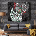 Personalised South Sydney Rabbitohs Tapestry Polynesian Tribal Art Style With Powerful Rabbit Mascot