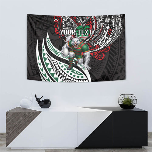 Personalised South Sydney Rabbitohs Tapestry Polynesian Tribal Art Style With Powerful Rabbit Mascot