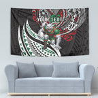 Personalised South Sydney Rabbitohs Tapestry Polynesian Tribal Art Style With Powerful Rabbit Mascot