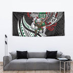 Personalised South Sydney Rabbitohs Tapestry Polynesian Tribal Art Style With Powerful Rabbit Mascot