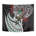 Personalised South Sydney Rabbitohs Tapestry Polynesian Tribal Art Style With Powerful Rabbit Mascot