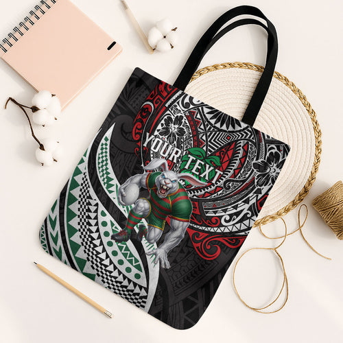 Personalised South Sydney Rabbitohs Tote Bag Polynesian Tribal Art Style With Powerful Rabbit Mascot