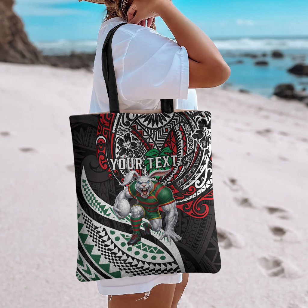 Personalised South Sydney Rabbitohs Tote Bag Polynesian Tribal Art Style With Powerful Rabbit Mascot