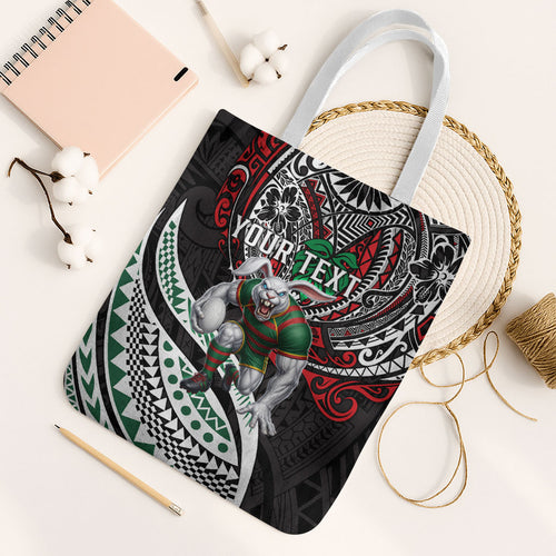 Personalised South Sydney Rabbitohs Tote Bag Polynesian Tribal Art Style With Powerful Rabbit Mascot