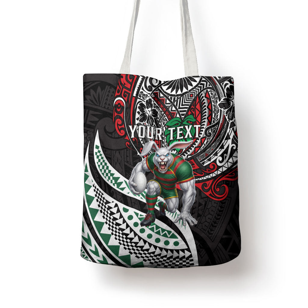 Personalised South Sydney Rabbitohs Tote Bag Polynesian Tribal Art Style With Powerful Rabbit Mascot