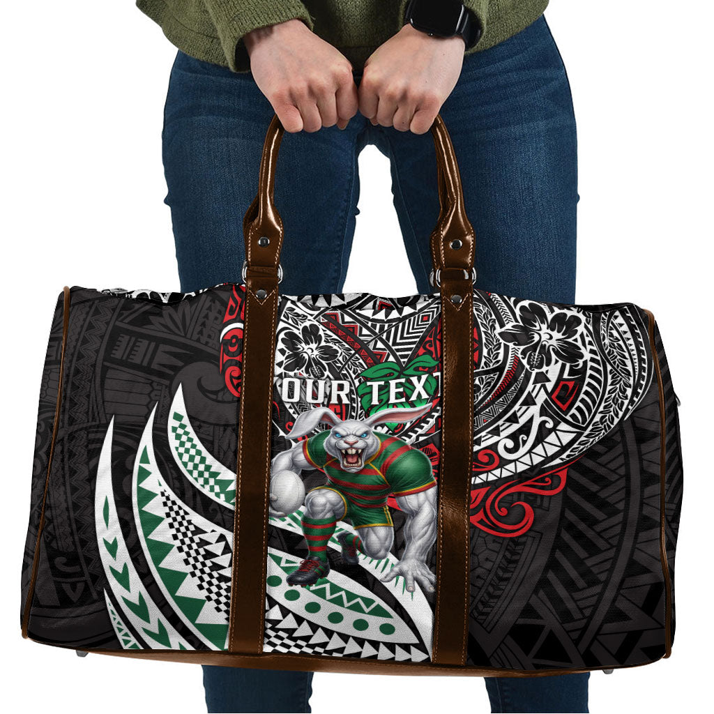 Personalised South Sydney Rabbitohs Travel Bag Polynesian Tribal Art Style With Powerful Rabbit Mascot