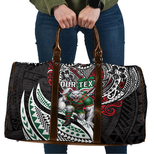 Personalised South Sydney Rabbitohs Travel Bag Polynesian Tribal Art Style With Powerful Rabbit Mascot